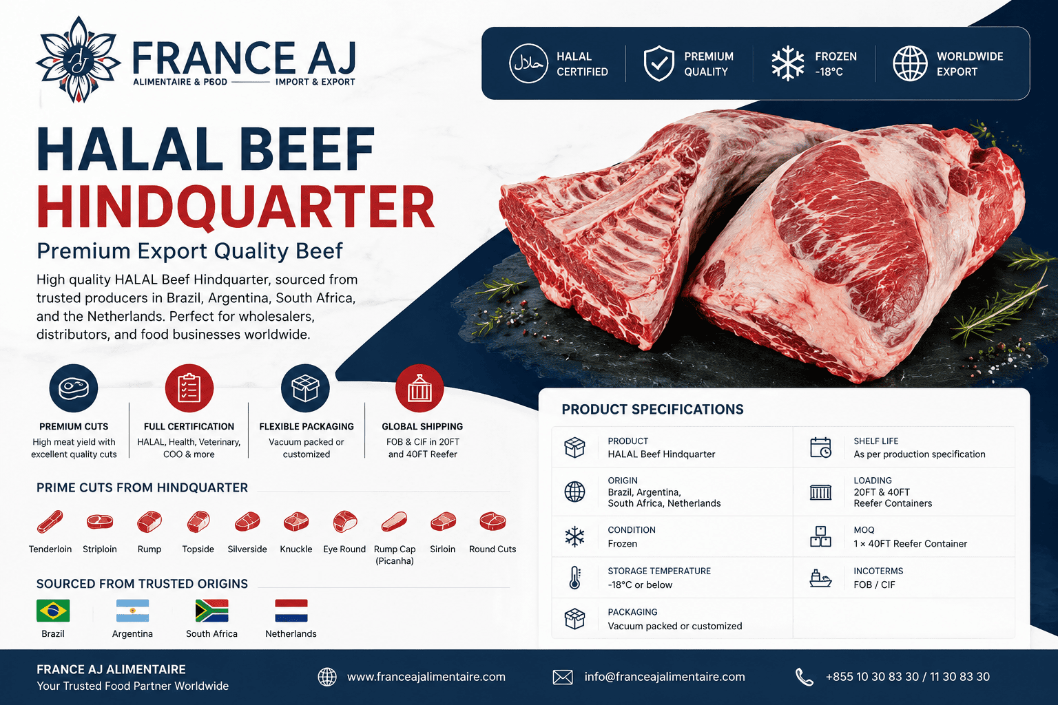 Cuarto Trasero de Carne de Res HALAL Premium - France AJ Alimentaire