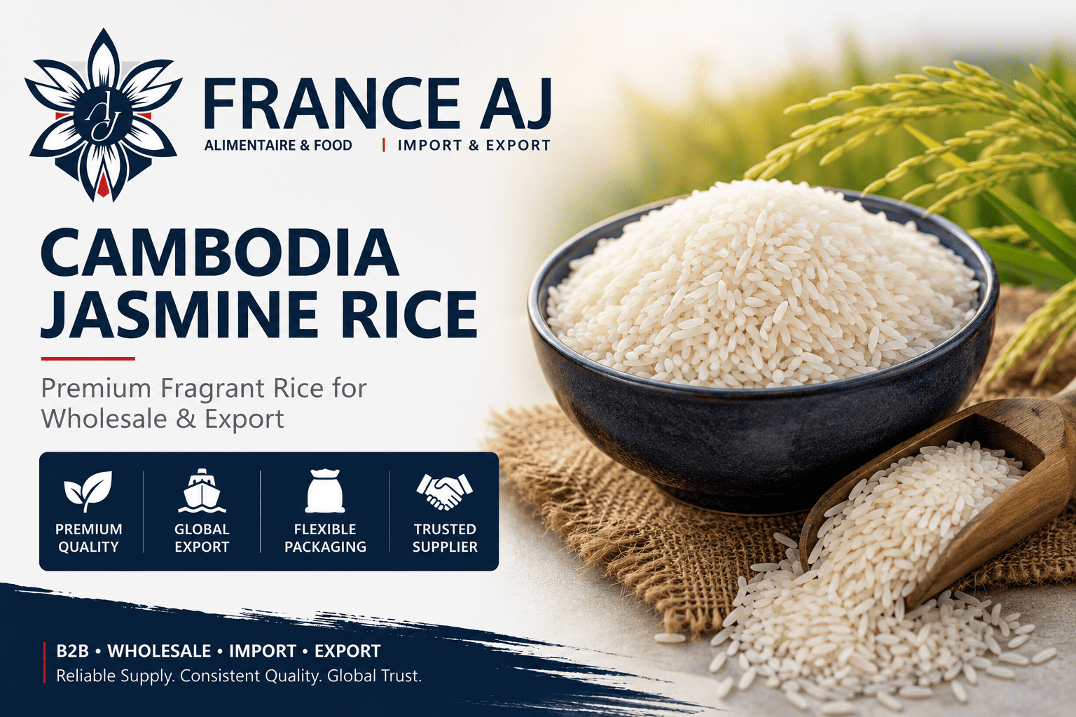 Arroz Jazmín de Camboya al por mayor y exportación - France AJ Alimentaire