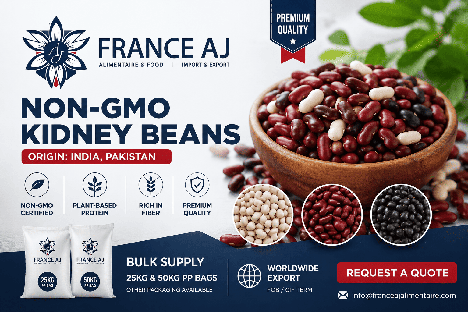 Proveedor y exportador de frijoles Kidney No OGM al por mayor - France AJ Alimentaire