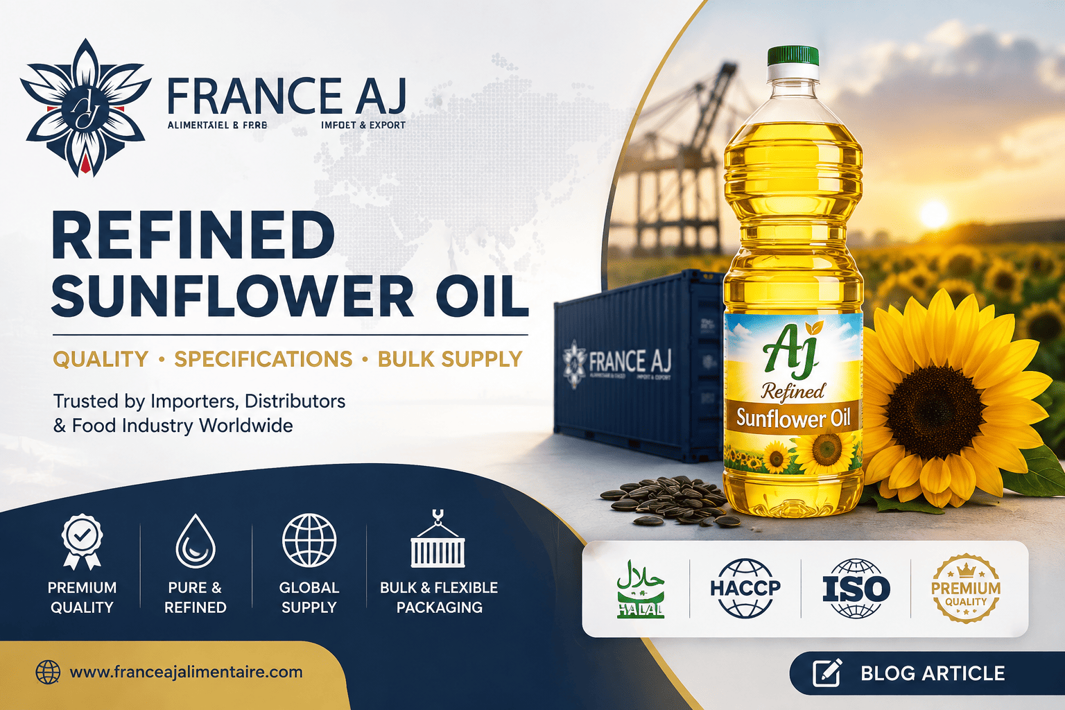 Aceite de girasol refinado al por mayor y a granel para importadores y distribuidores - France AJ Alimentaire