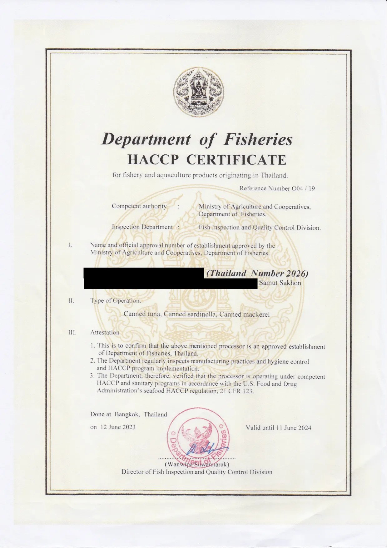 Department of Fisheries Thailand – HACCP Food Safety Certification