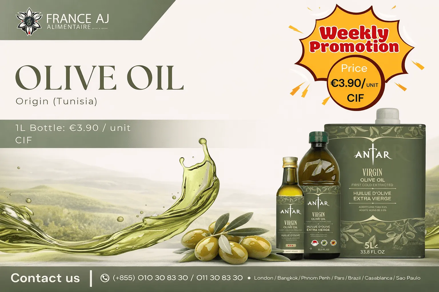 Weekly Promotion: Premium Tunisian Olive Oil Now Available at Special CIF Pricing