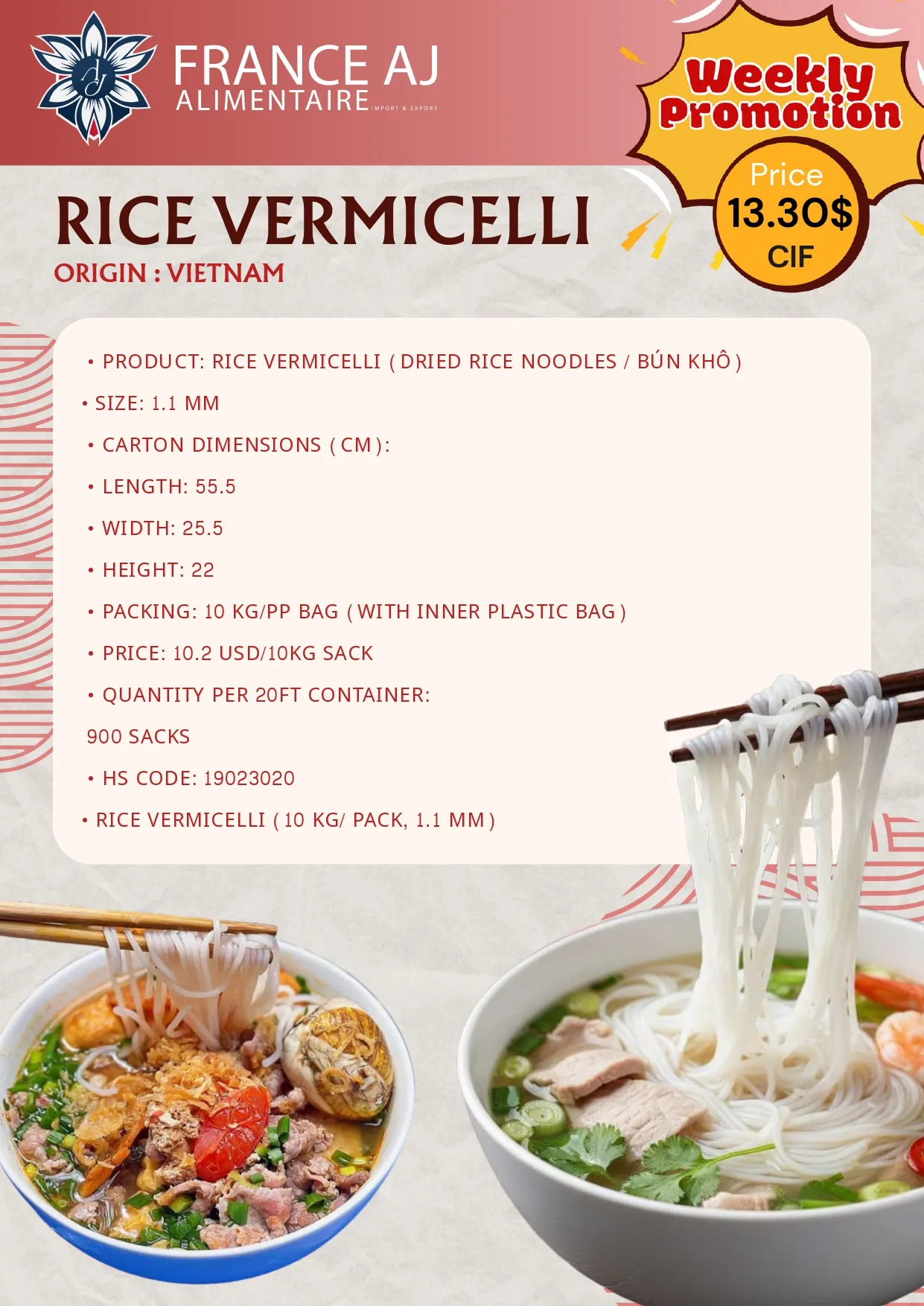 France AJ Alimentaire rice vermicelli weekly promotion from Vietnam
