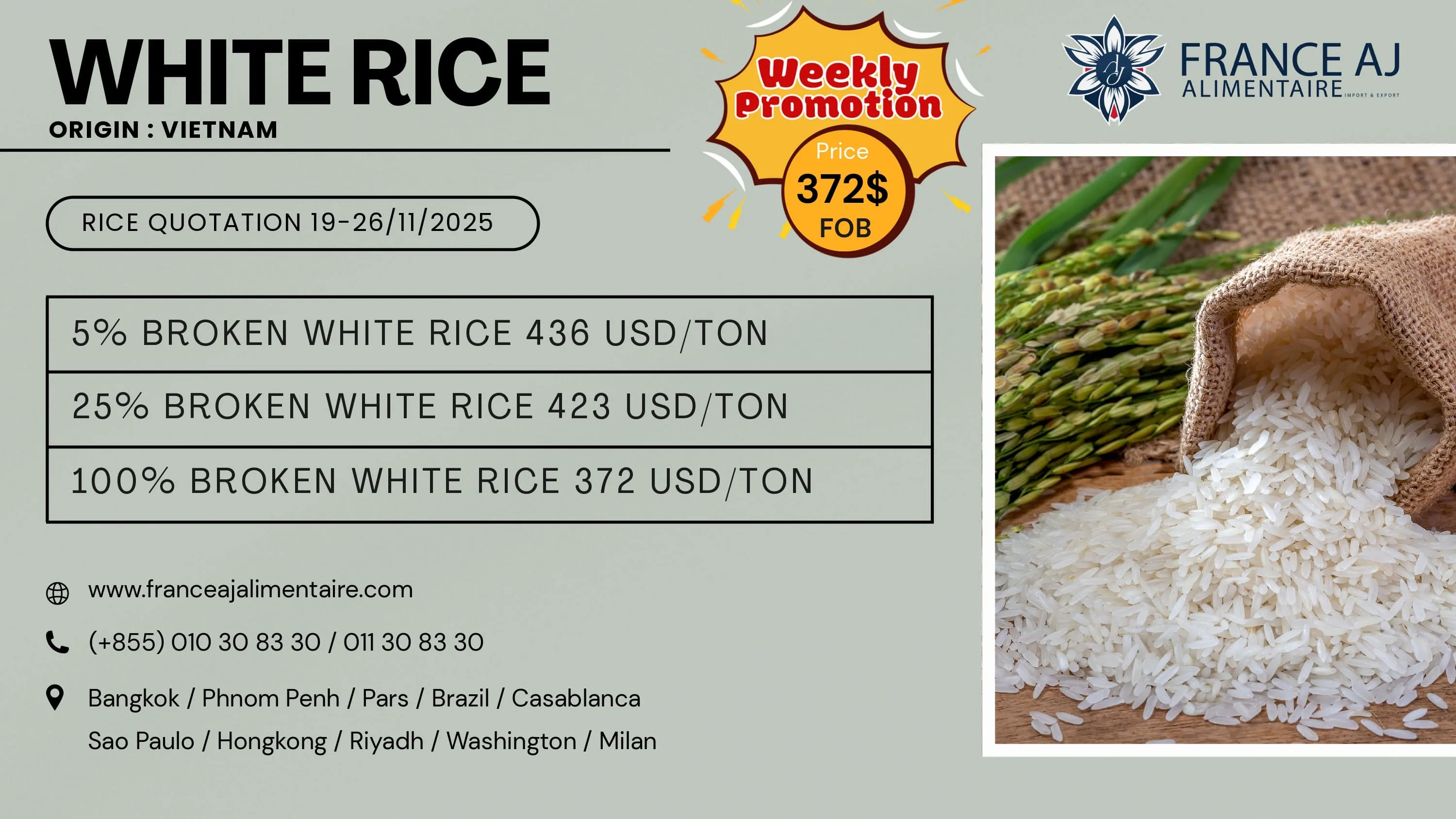 Promoción semanal del arroz blanco vietnamita – France AJ Alimentaire
